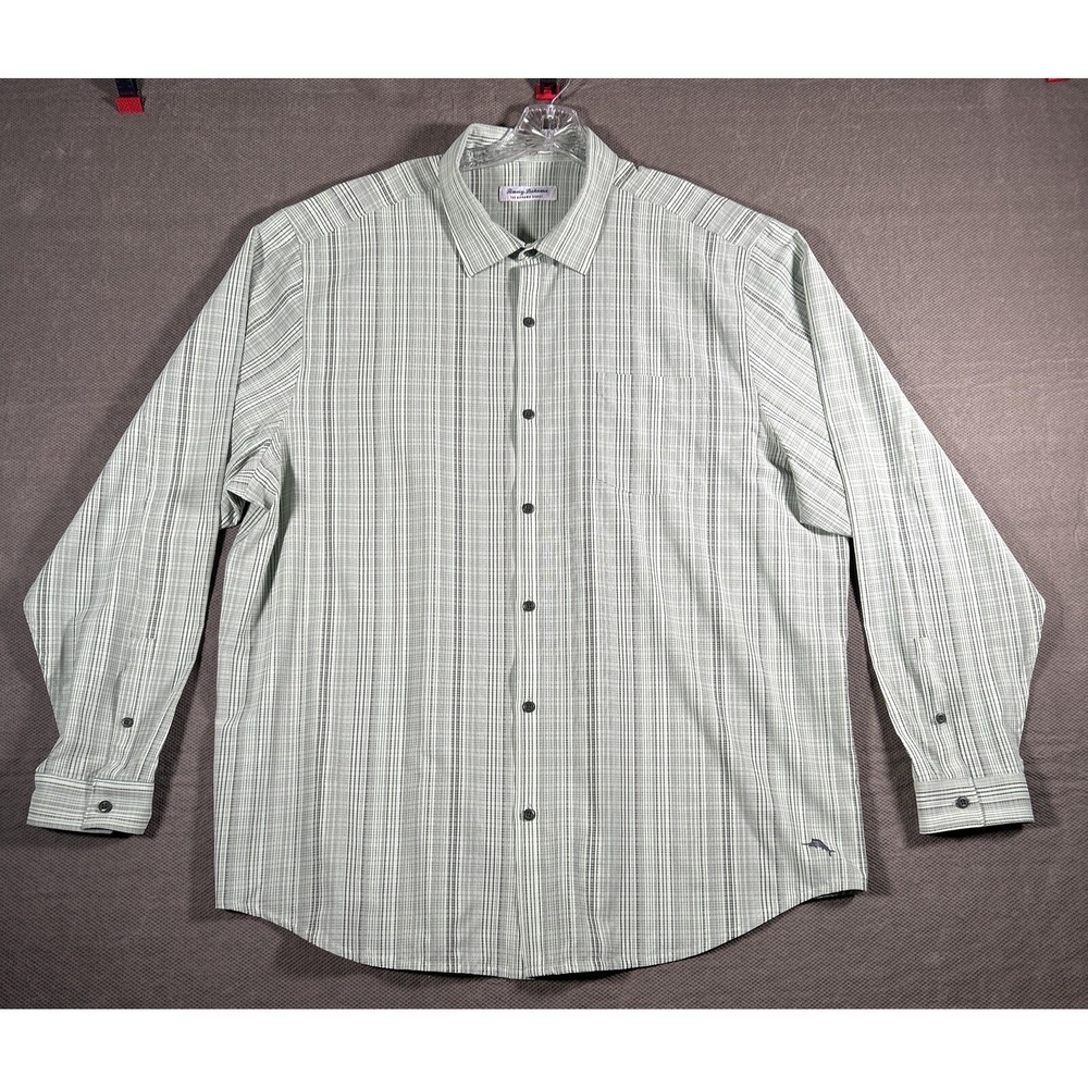 Tommy Bahama The Bahama Coast Mens XL Green Striped Long Sleeve Button Down